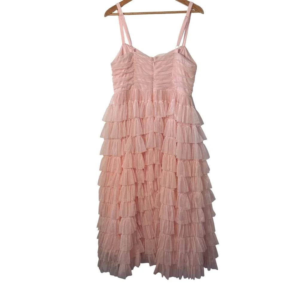 Torrid Pink Tulle Ruffle Tiered Midi Dress Plus Size 16 Sweetheart Neckline - Picture 4 of 6